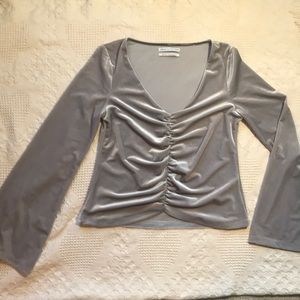 Urban Outfitters Velvet Cinched Bell Sleeve Top